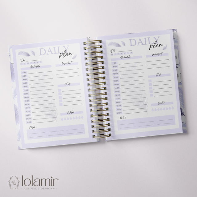Wispy Feathers Quarterly | Weekly Spiral Planner | Lilac