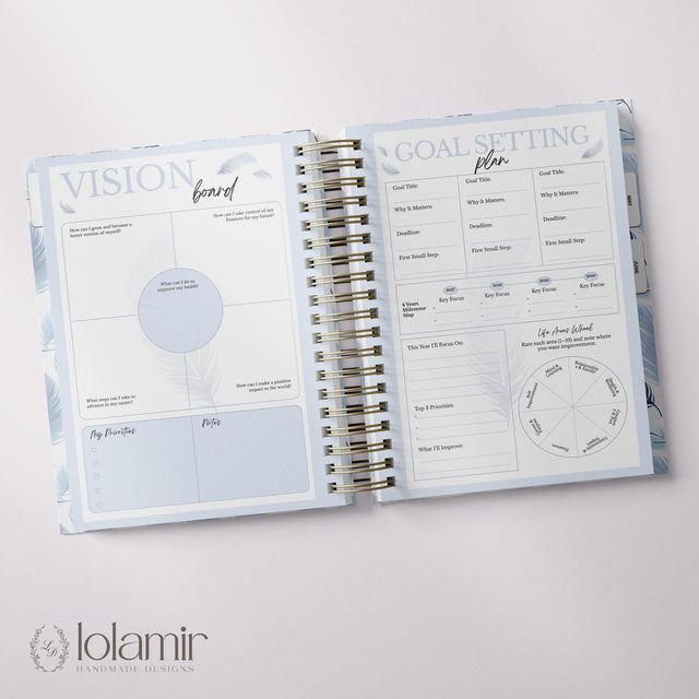Wispy Feathers Quarterly | Weekly Spiral Planner | Blue