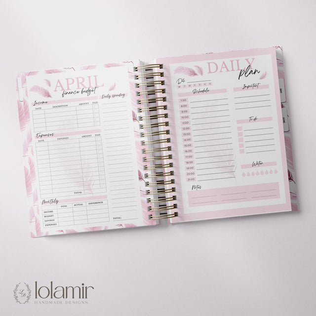 Wispy Feathers Quarterly | Weekly Spiral Planner | Peach