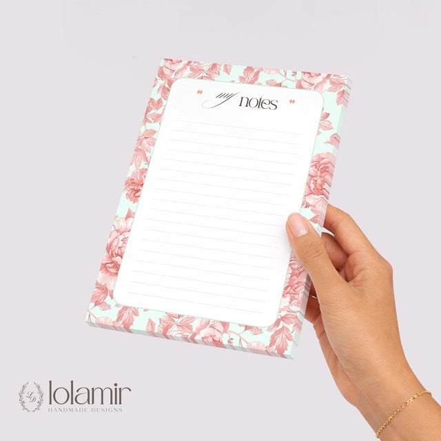 Floral Lined Notepad | Peach Sage Green Tear-Off Desk Pad | 5x7 Stationery