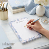 Floral Lined Notepad | Pastel Blue Pink Stationery Tear-Off Pad (5x7)