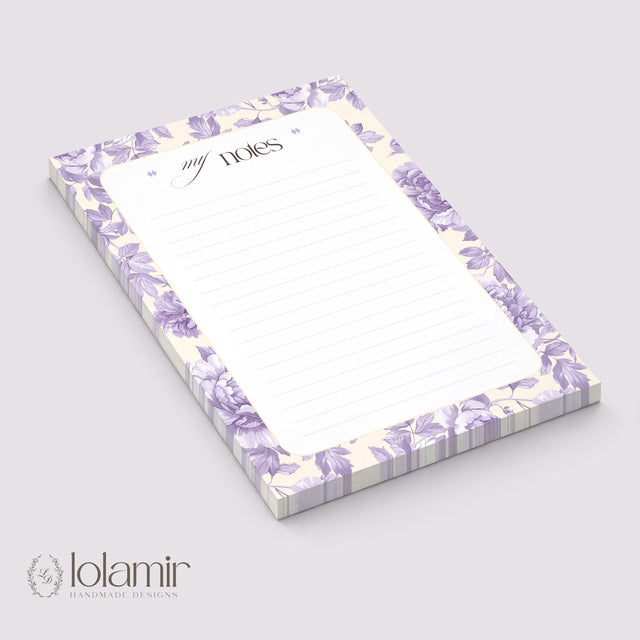 Floral Lined Notepad | Pastel Purple Yellow Tear-Off Pad (5x7)
