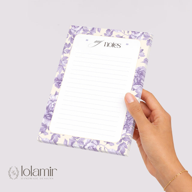 Floral Lined Notepad | Pastel Purple Yellow Tear-Off Pad (5x7)