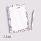 Floral Lined Notepad | Pastel Purple Yellow Tear-Off Pad (5x7)