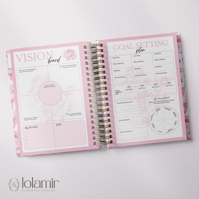 Dreamy Peonies Quarterly | Weekly Spiral Planner | Pink