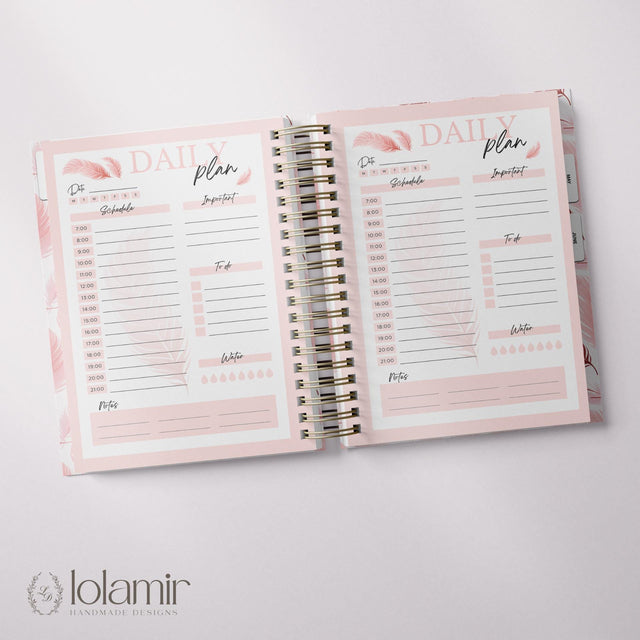 Wispy Feathers Quarterly Planner | Weekly Spiral Planner | Pink