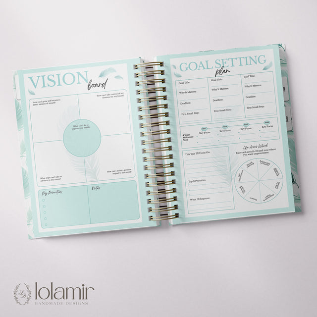 Wispy Feathers Quarterly  | Weekly Spiral Planner | Teal