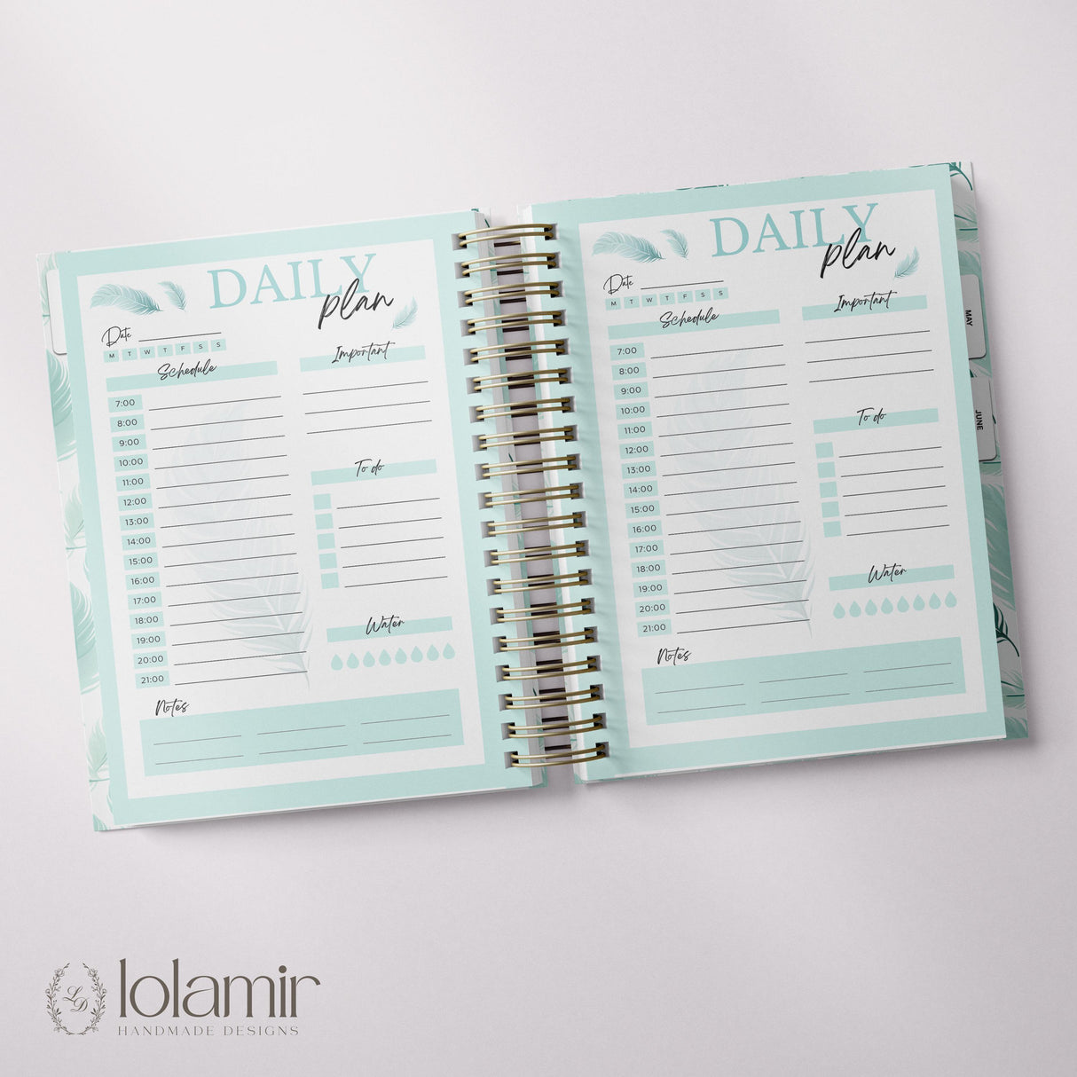 Quarterly - Wispy Feathers - Daily Spiral Planner - Teal - view 6