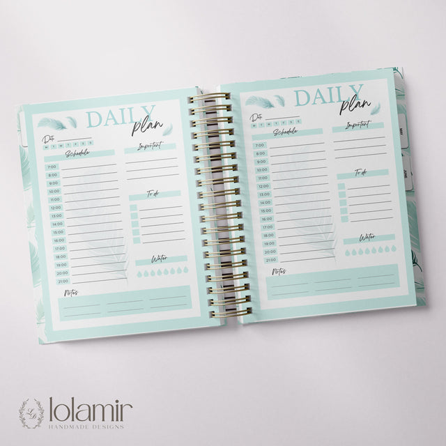 Wispy Feathers Quarterly  | Weekly Spiral Planner | Teal