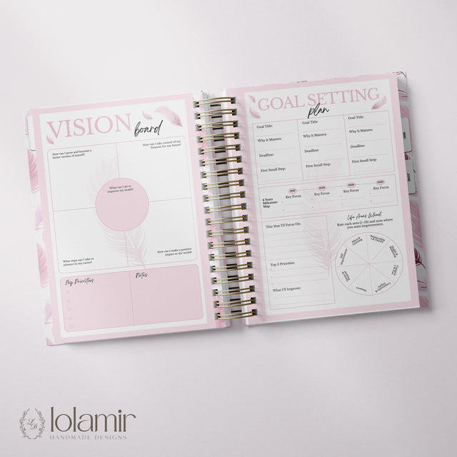 Wispy Feathers Quarterly | Weekly Spiral Planner | Peach