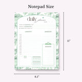 Daily Planner Notepad Green Lilies | Tear Off Undated Letter Size | Gift