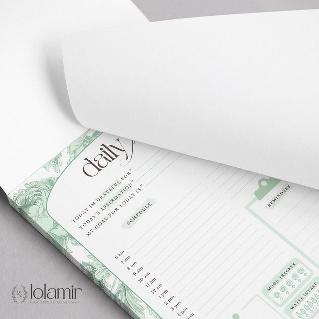 Daily Planner Notepad Green Lilies | Tear Off Undated Letter Size | Gift