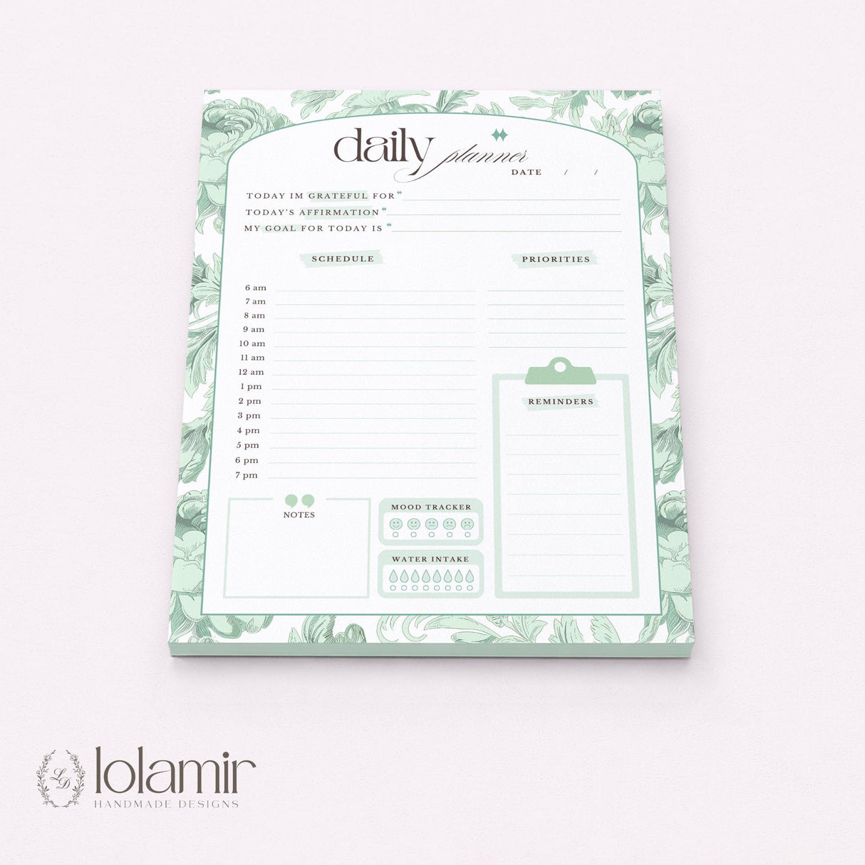 Daily Planner Notepad - Dreamy Peonies - Green - view 2