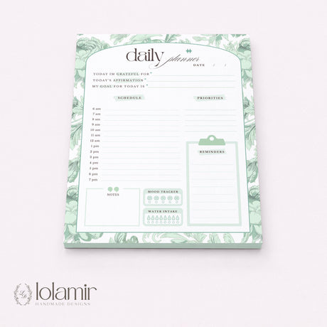 Daily Planner Notepad Green Lilies | Tear Off Undated Letter Size | Gift
