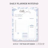 Daily Planner Notepad Blue Lilies | Tear Off Undated Letter Size | Gift