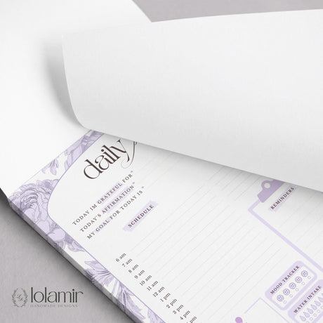 Daily Planner Notepad Purple Lilies | Tear Off Undated Letter Size | Gift