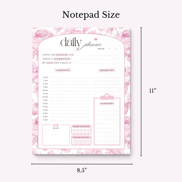 Daily Planner Notepad Pink Lilies | Tear Off Undated Letter Size | Gift
