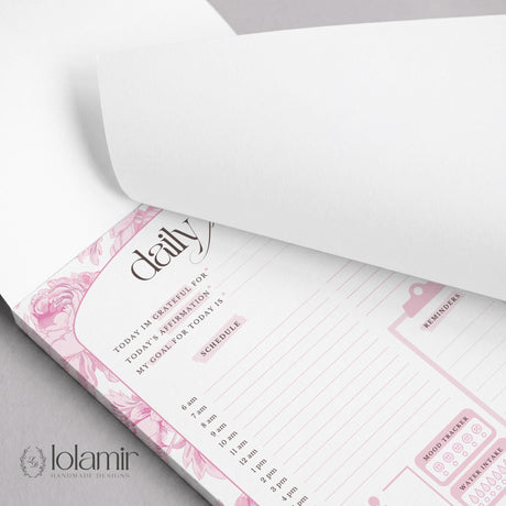 Daily Planner Notepad Pink Lilies | Tear Off Undated Letter Size | Gift