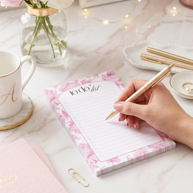 To Do List Floral Notepad 5x7 | Aesthetic Desk Notepad | Daily Task Pad | Cute Stationery Gift for Her | Pink Purple Blue Green Notepad