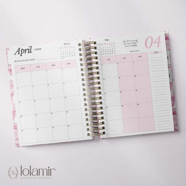 Dreamy Peonies Quarterly | Weekly Spiral Planner | Pink
