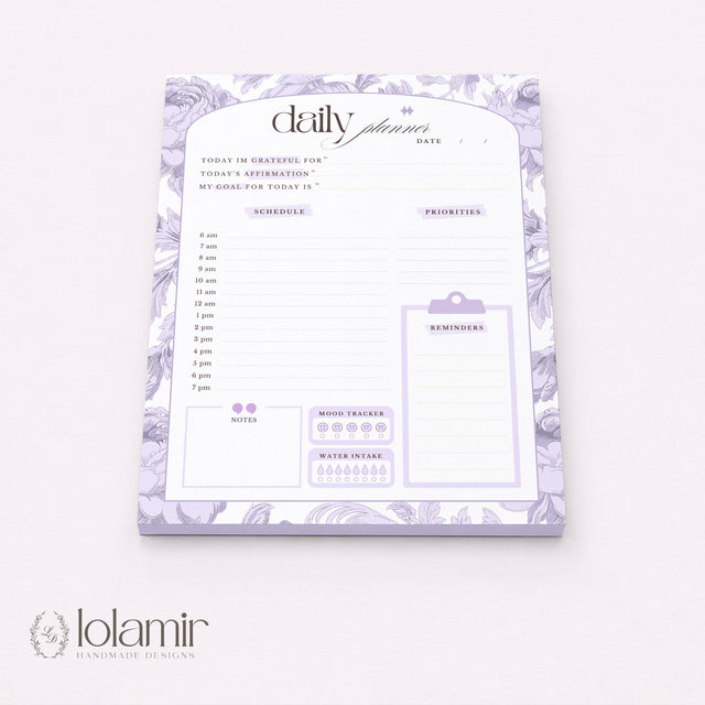 Daily Planner Notepad Purple Lilies | Tear Off Undated Letter Size | Gift