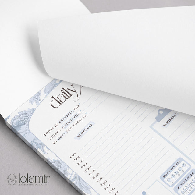 Daily Planner Notepad Blue Lilies | Tear Off Undated Letter Size | Gift