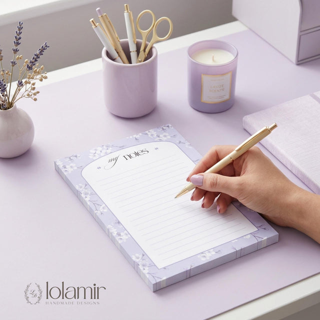 5x7 “My Notes” Notepad | 5 Cherry Blossom Color Choices | Luxury Desk Stationery Pad | Gift for Her
