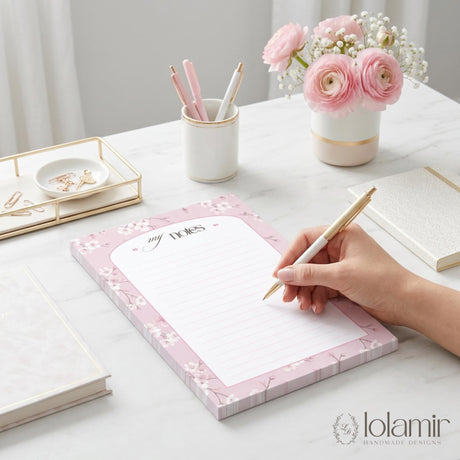 5x7 “My Notes” Notepad | 5 Cherry Blossom Color Choices | Luxury Desk Stationery Pad | Gift for Her