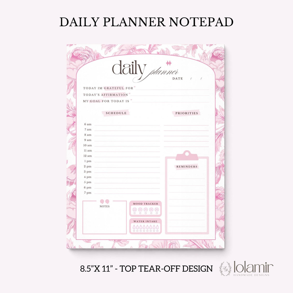 Daily Planner Notepad - Dreamy Peonies - Pink