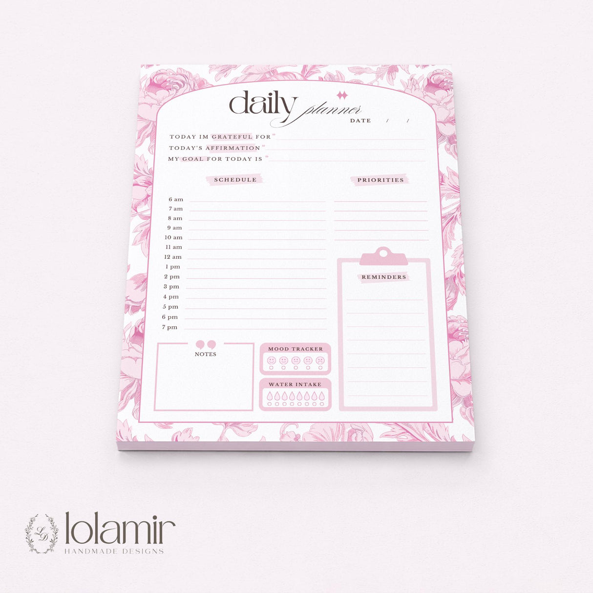 Daily Planner Notepad - Dreamy Peonies - Pink - view 3