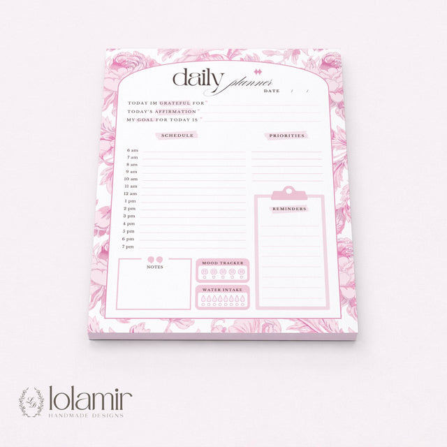 Daily Planner Notepad Pink Lilies | Tear Off Undated Letter Size | Gift