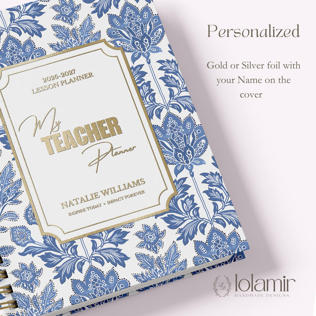Personalized Teacher Planner 2026-2027, Spiral Hardcover High School Academic Lesson Planner, Back to School Teacher Gift , Paisley Garden