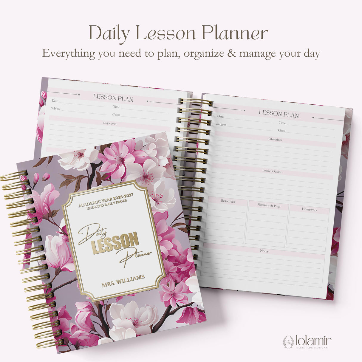 Custom Teacher Daily Lesson Planner - Wire Bound Academic Planner Companion - Personalized Undated Daily - Back to School Teacher Gift - view 3