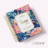 My Teacher Planner pink and teal floral cover, angled view, Lolamir Handmade Designs