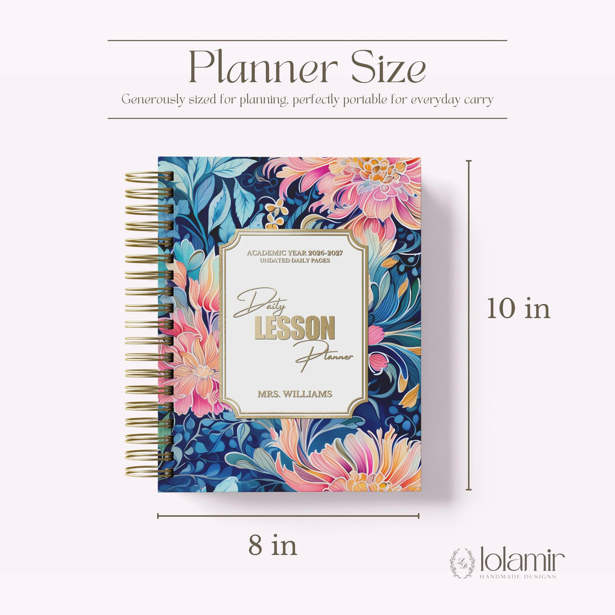 Daily Lesson Planner size dimensions, 8 x 10 inches