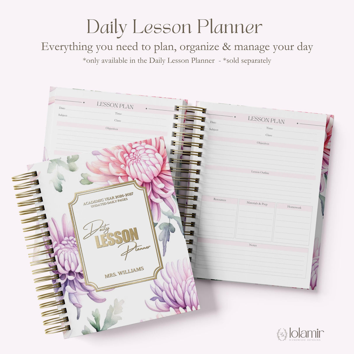 Teacher Planner 2026-2027, Monthly & Weekly Academic Year Lesson Plan Book - Serene Blooms Floral Hardcover, Back to School Teacher Gift