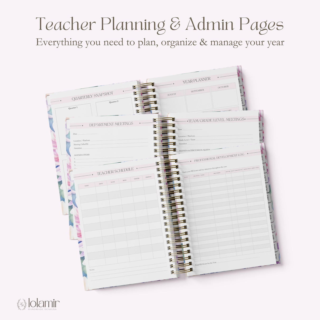 Teacher Planner 2026-2027, Monthly & Weekly Academic Year Lesson Plan Book - Serene Blooms Floral Hardcover, Back to School Teacher Gift