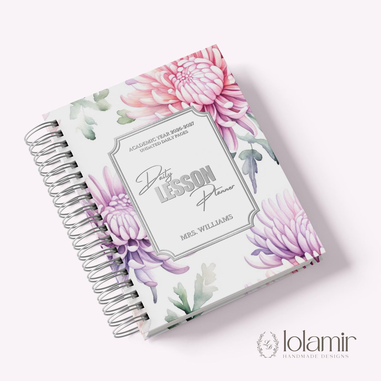 Teacher Daily Lesson Planner, Academic Year 2026-2027 - Personalized Serene Blooms Spiral Hardcover Cover, Back to School Teacher Gift