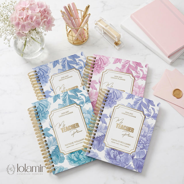 Teacher Planner 2026-2027, High School Lesson Plan, Spiral Hardcover, Academic Year, Teacher Gift Back to School, Blue Floral