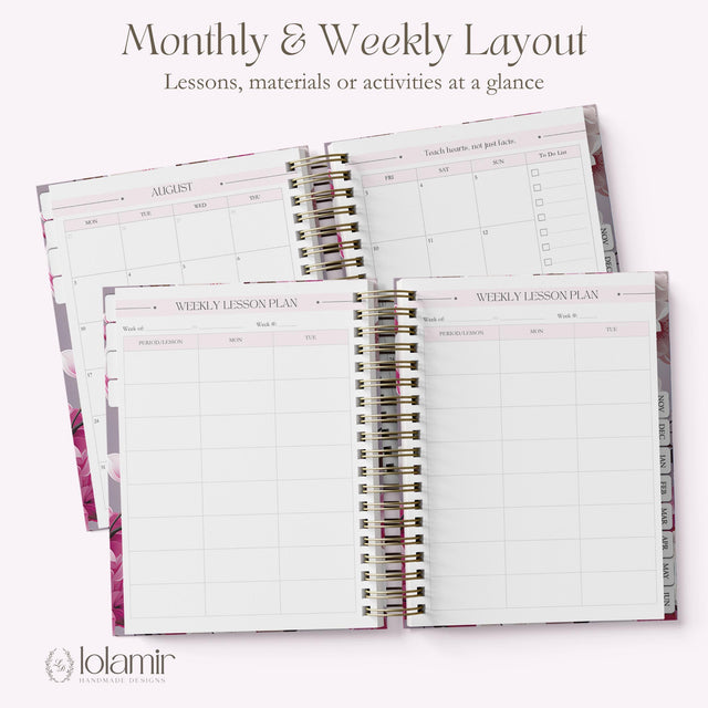 Teacher Planner 2026-2027, Custom Monthly & Weekly High School Lesson Plan, Spiral Hardcover, Academic Year, Teacher Gift Back to School