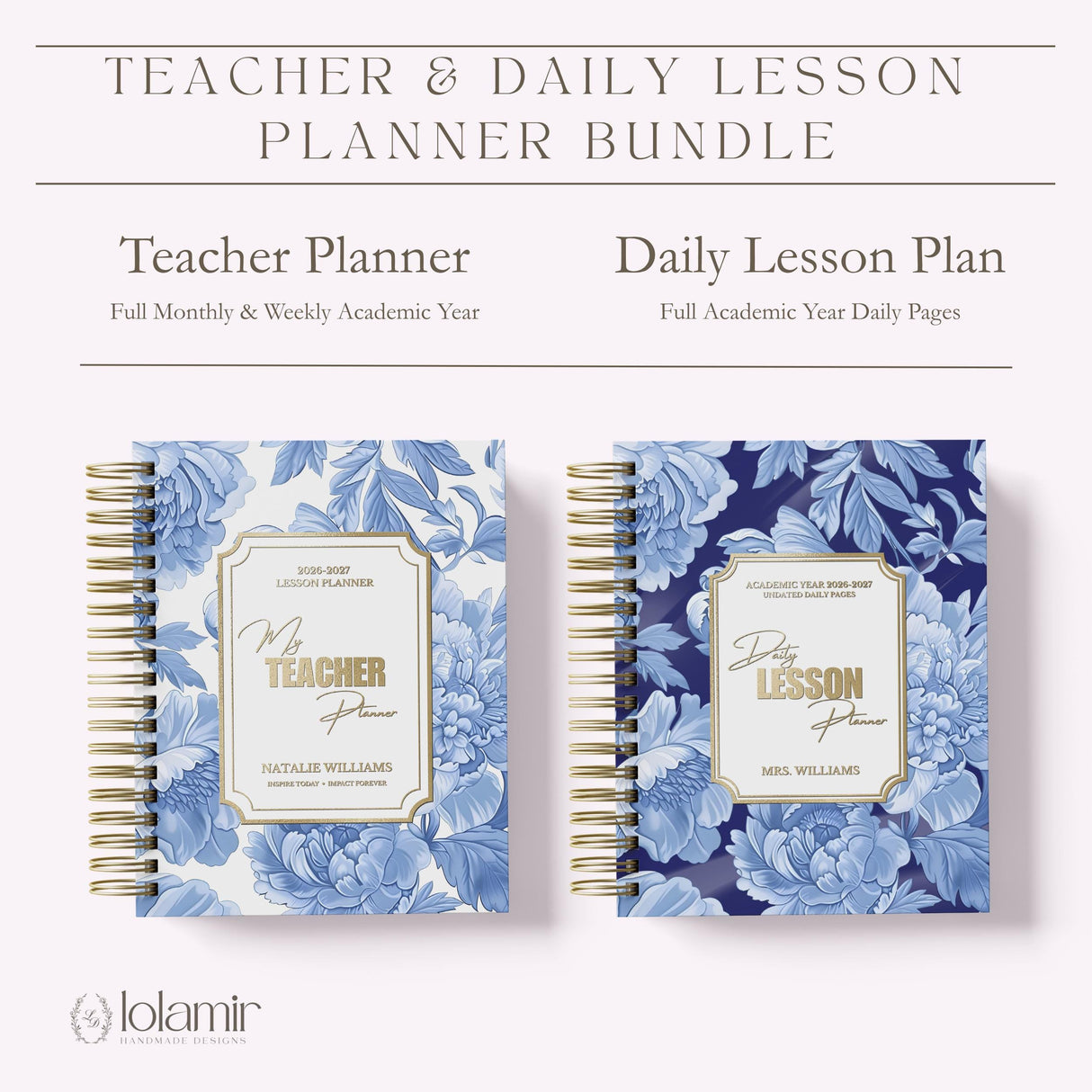 Teacher Daily Lesson Planner - Wire Bound Academic Planner Companion - Personalized Undated Daily - Back to School Teacher Gift, Floral - view 5