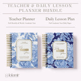 Teacher Daily Lesson Planner | Wire Bound Academic Planner Companion | Personalized Undated Daily | Back to School Teacher Gift, Floral