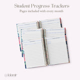 My Teacher Planner student progress trackers including attendance, assignment list, homework grades, and grade summary
