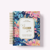 My Teacher Planner in Wild Dalhia in pink, teal, and navy floral cover, personalized with gold foil name and title