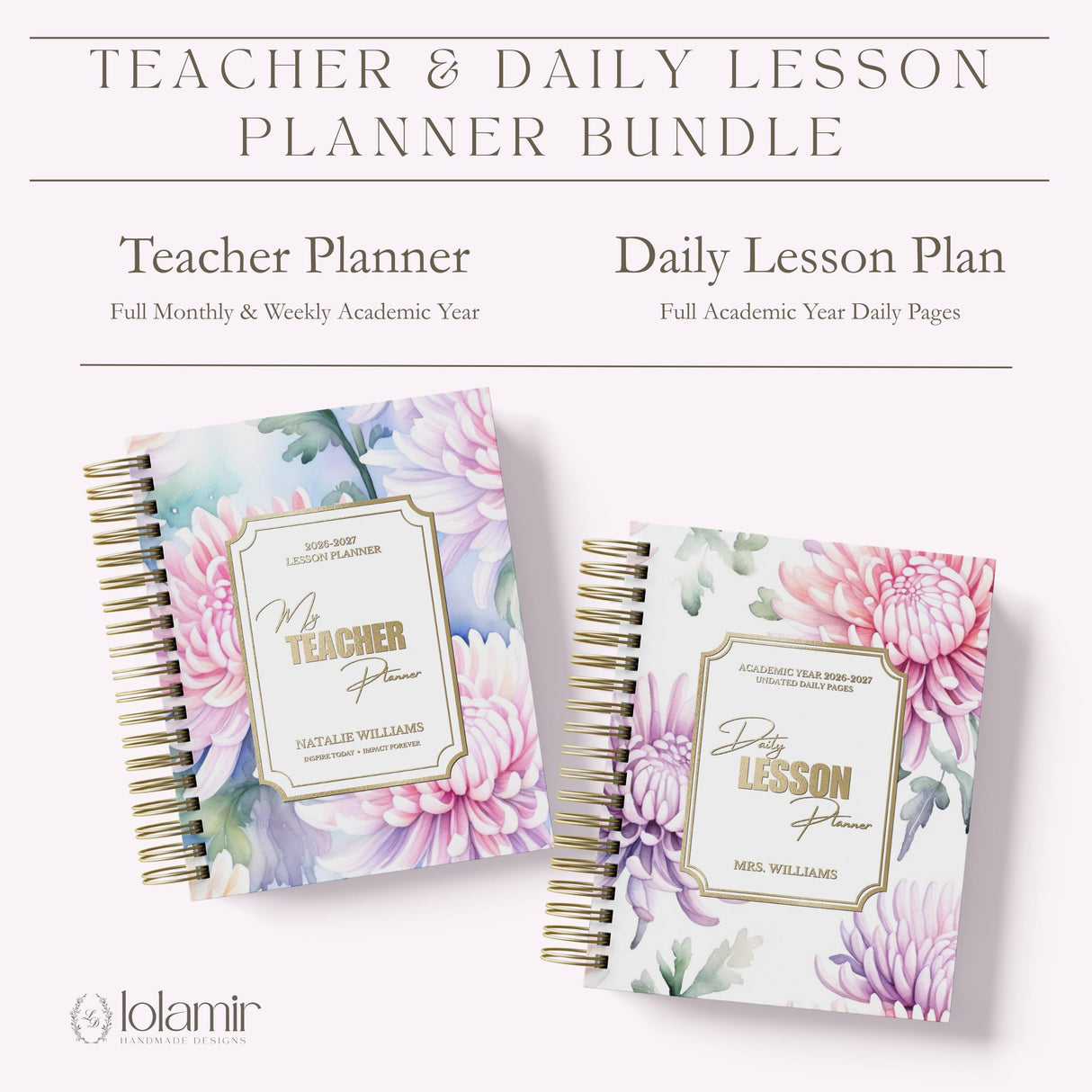 Teacher Planner 2026-2027, Monthly & Weekly Academic Year Lesson Plan Book - Serene Blooms Floral Hardcover, Back to School Teacher Gift