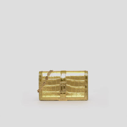 Croc-effect Greca Goddess Mini Bag in Gold