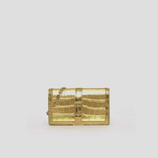 Greca Goddess Croco-Effect Mini Bag in Gold