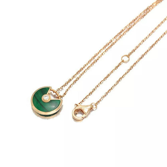 Cartier Amulette de Cartier Pendant Necklace 18K Rose Gold with Malachite and Diamond XS